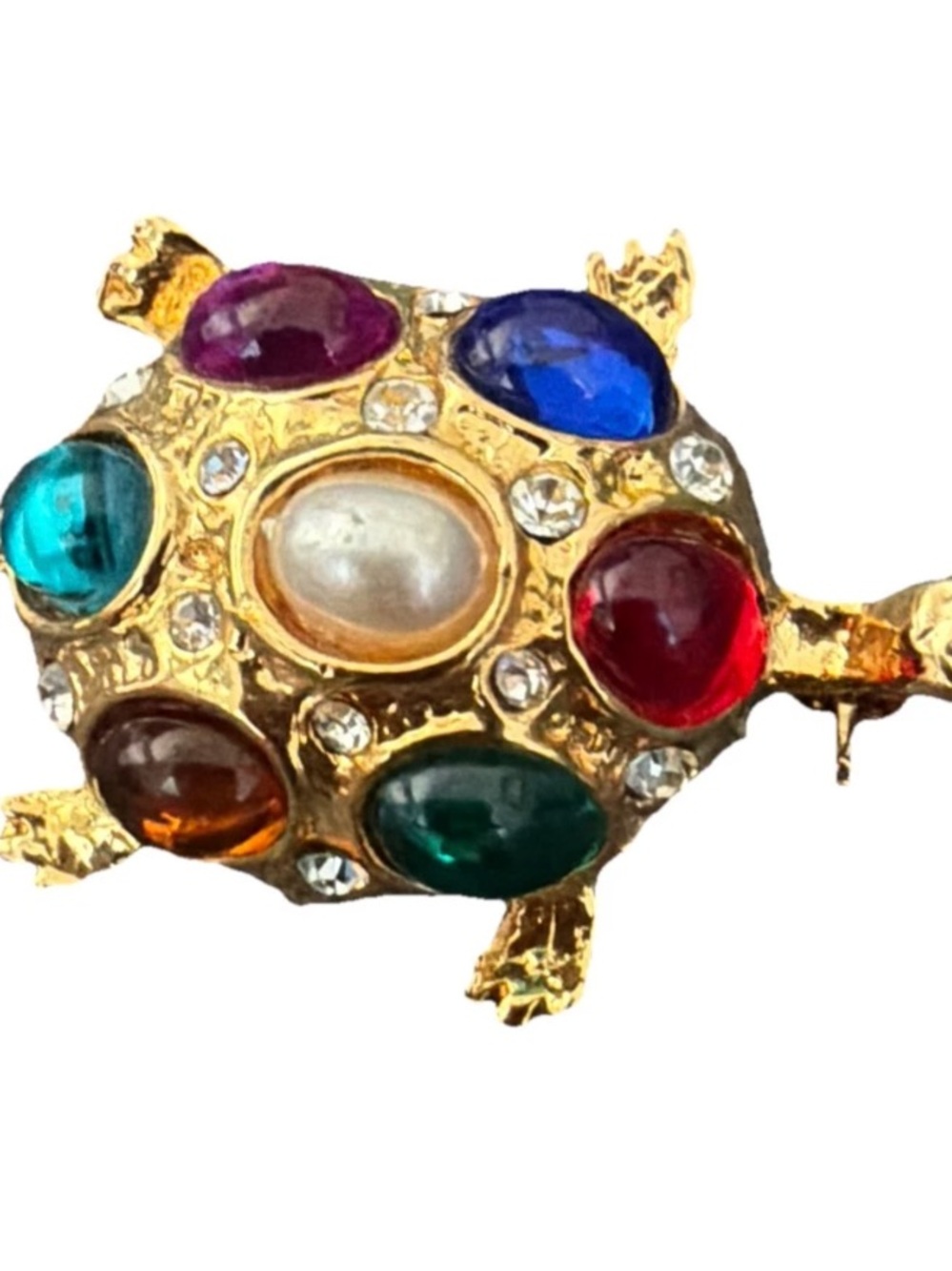 Stephanie Pearl Glass Fruit Salad Cabochons Gold Tone Ruby Red Eyes Rhinestones - Picture 6 of 6